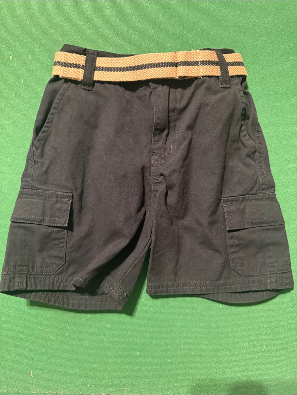 Black Boy’s Cargo Shorts with Tan Stripe Belt